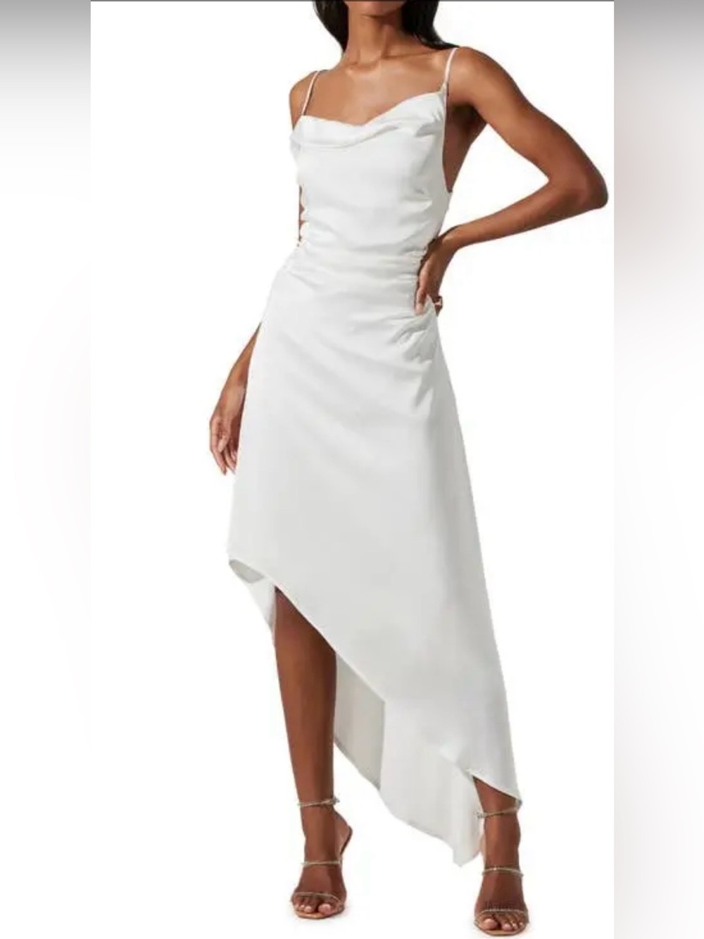 Stunning ASTR the Label Mirie Cowl Neck Asymmetric Satin Midi Dress -NWOT